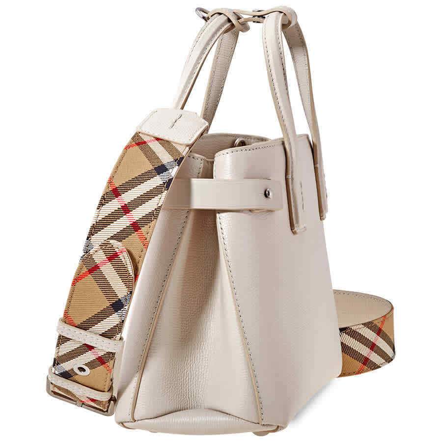 Burberry Small Banner in Leather and Vintage Check- Limestone 4075935