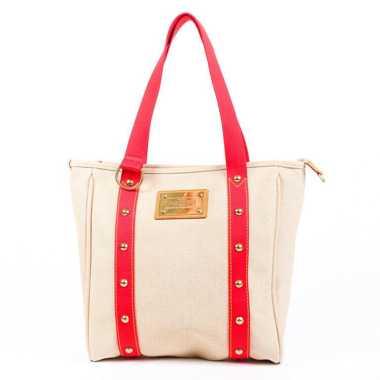 Louis Vuitton Bag Antigua Cabas MM Beige Red Canvas Tote
