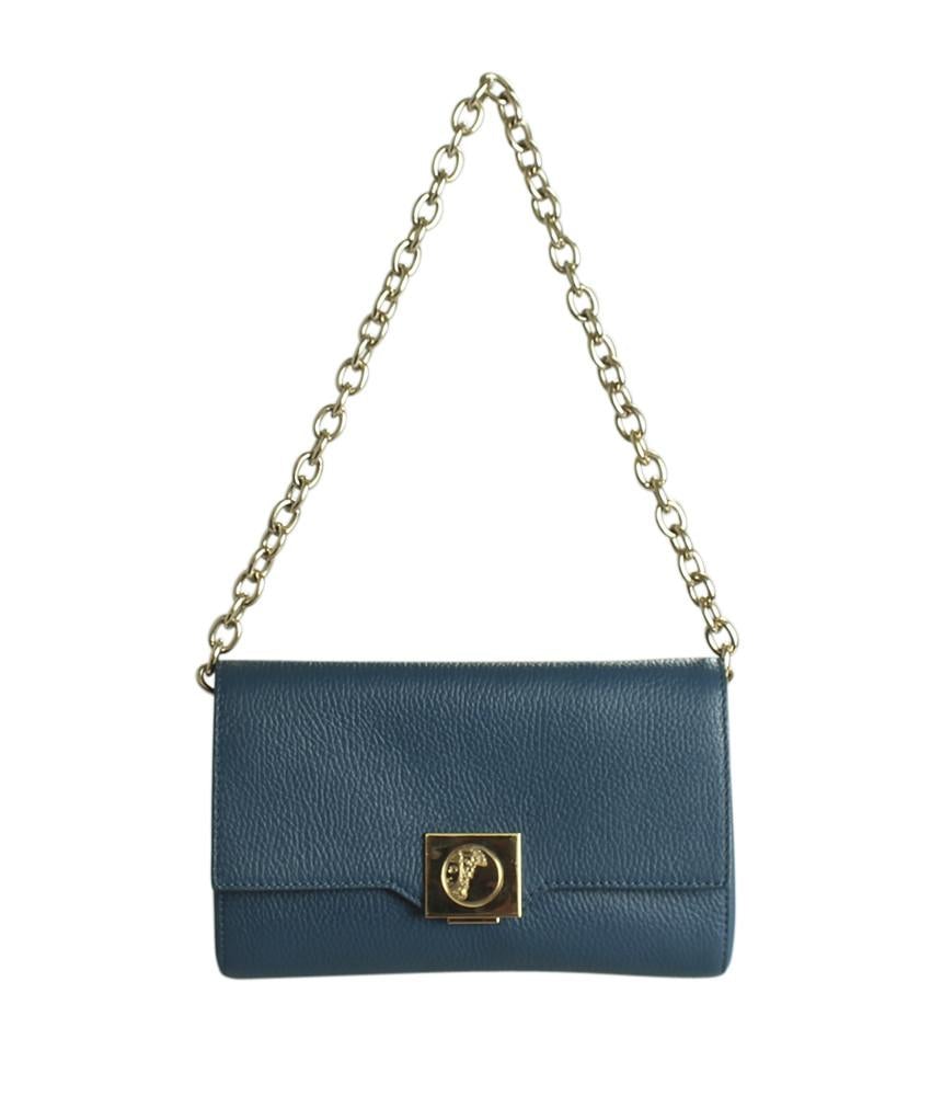 Versace Collection Chain Blue Leather Bag