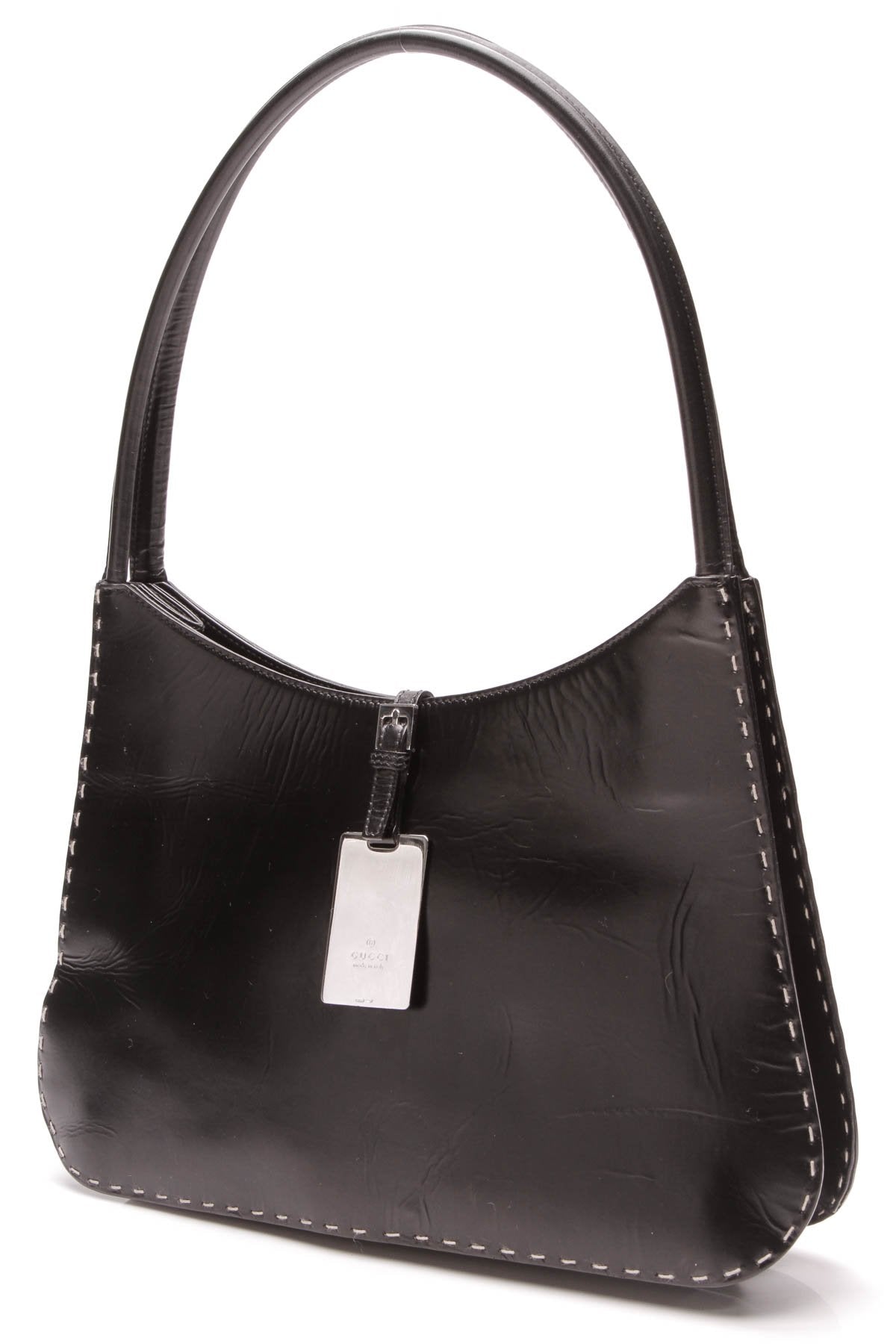 Vintage Topstitch Shoulder Bag - Black