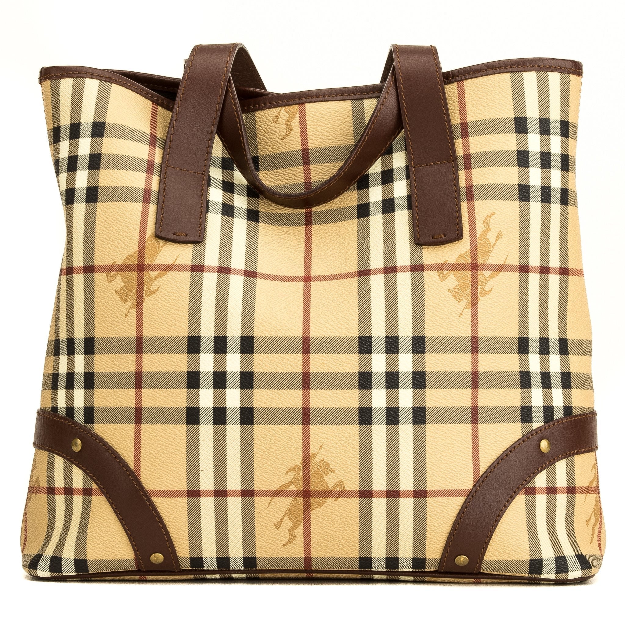 Burberry Brown Leather Haymarket Check Tote Bag (5101039)