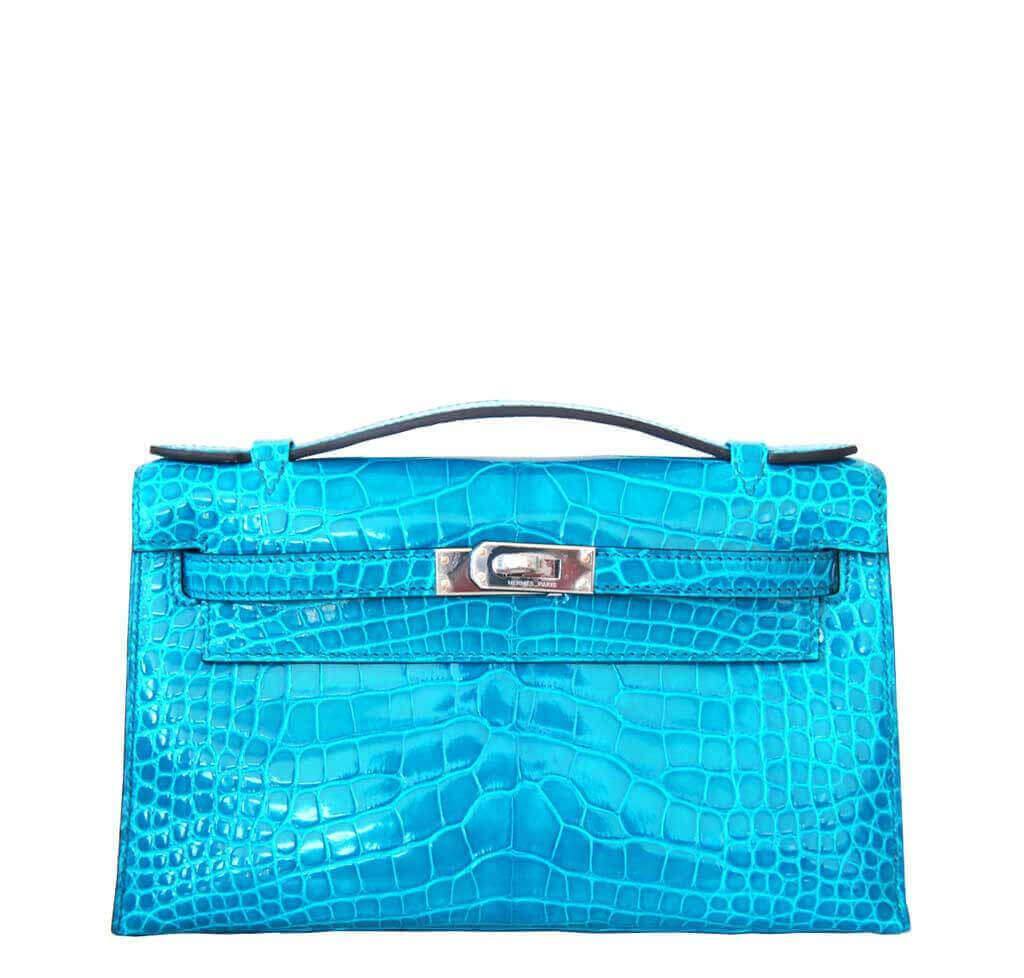 Hermès Alligator Kelly Pochette Mini Bag Blue Izmir