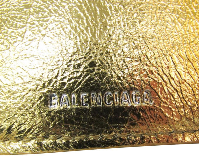 Balenciaga Papier Metallic Gold Arena Lambskin Leather Mini Trifold Wallet 391446