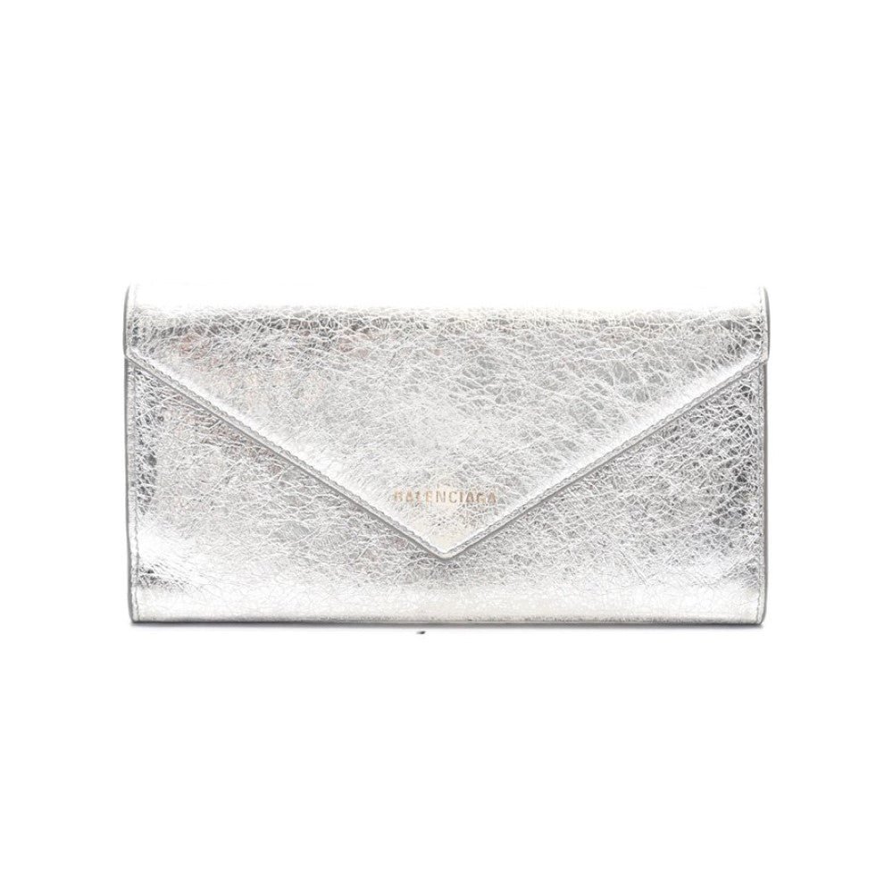 Balenciaga Papier Metallic Silver Arena Leather Envelope Wallet 499207