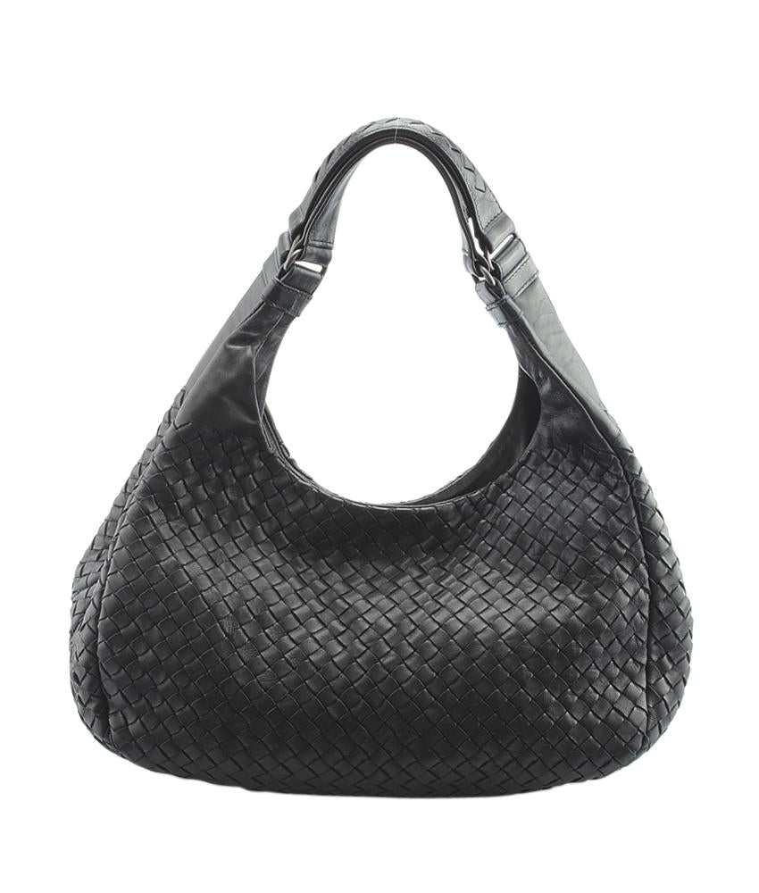Bottega Veneta Medium Campana Black Intrecciato Leather Shoulder Bag