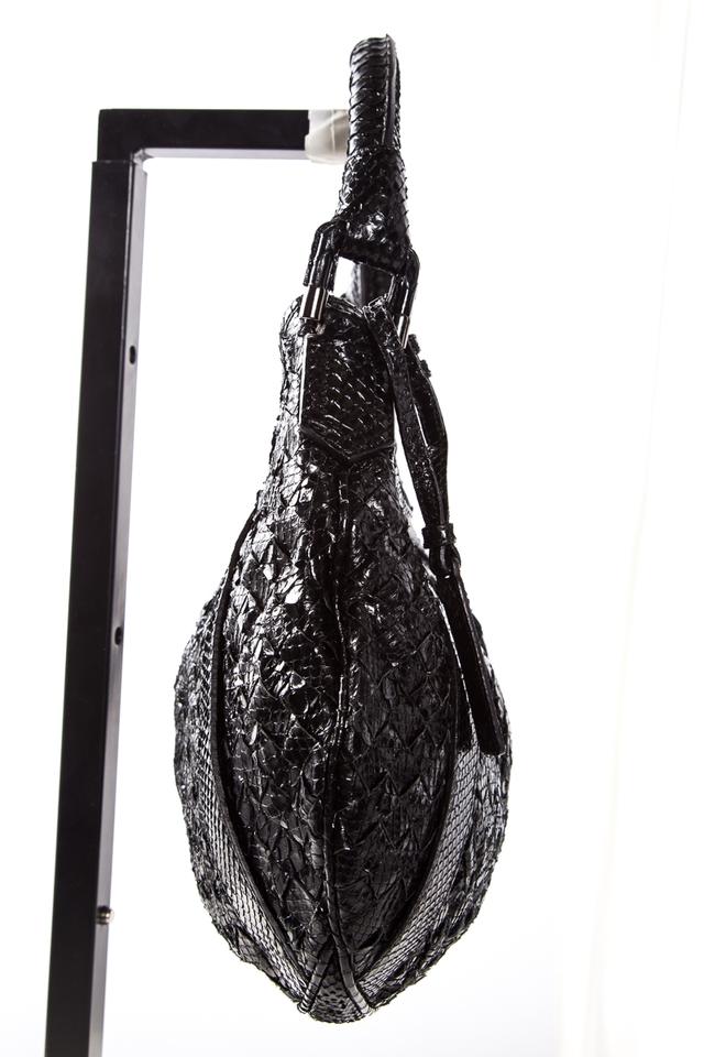 Burberry Woven Top Zip Closure Snake Black Snakeskin Leather Hobo Bag