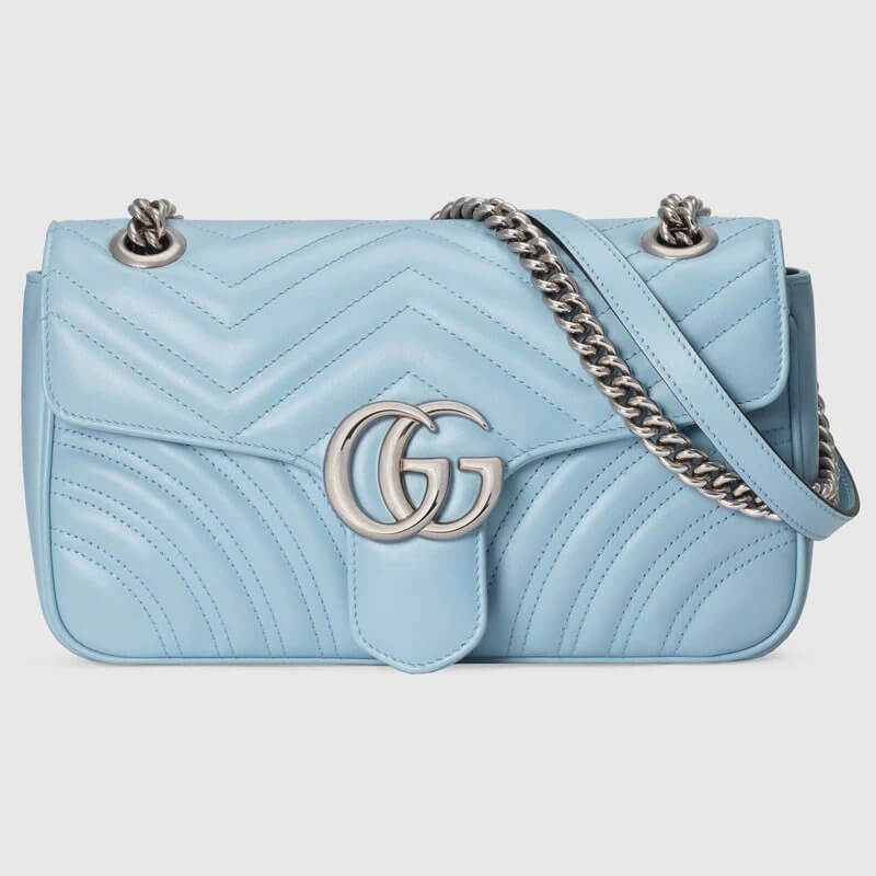 GG Marmont small shoulder bag in pastel blue leather | G*G® US