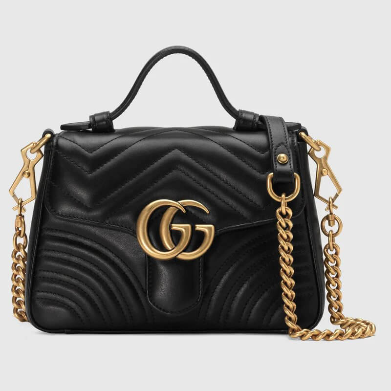 Black Chevron Leather GG Marmont Mini Top Handle Bag | G*G® US