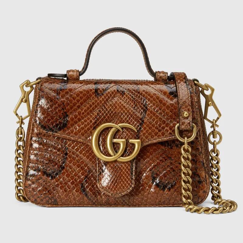 GG Marmont mini python top handle bag in brown | G*G® US