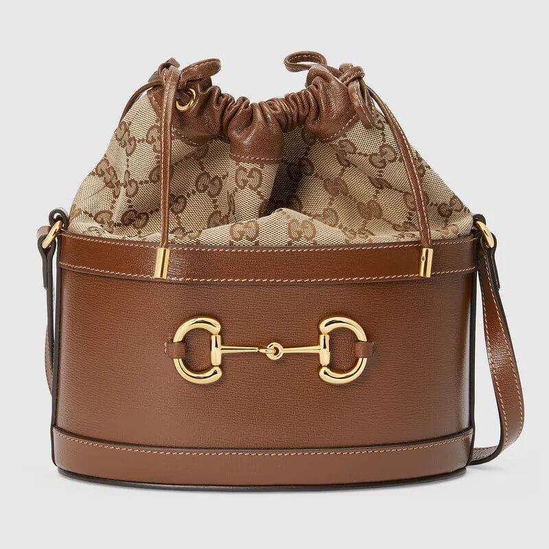 G*G Horsebit 1955 bucket bag in GG canvas/brown leather | G*G® US
