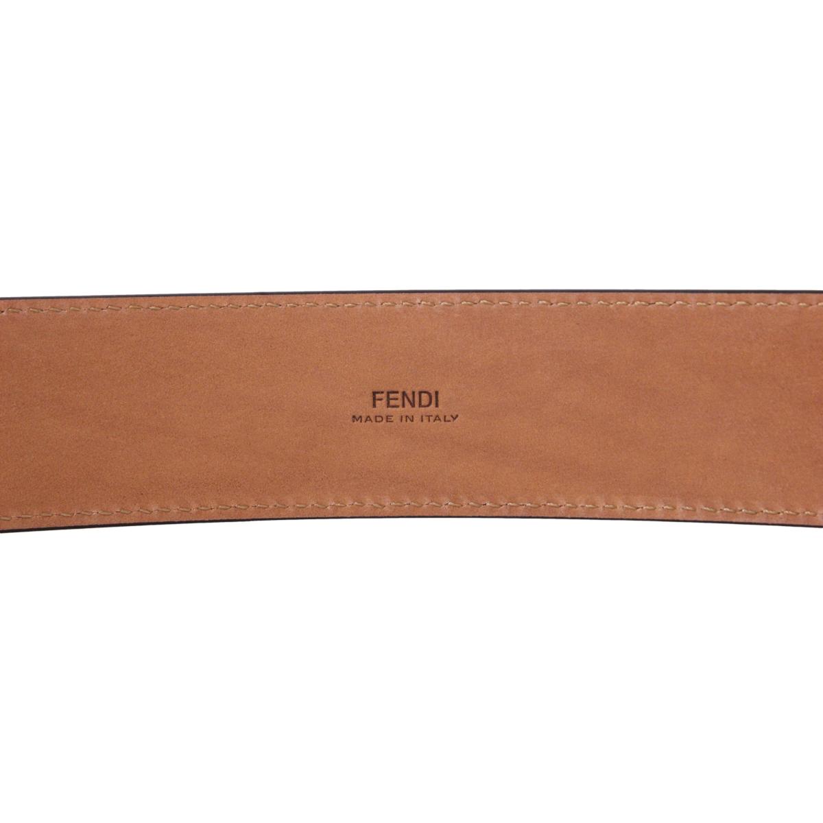 Fendi Reversible Black Beige Leather Perforated FF Buckle Belt Size 105 7C0437