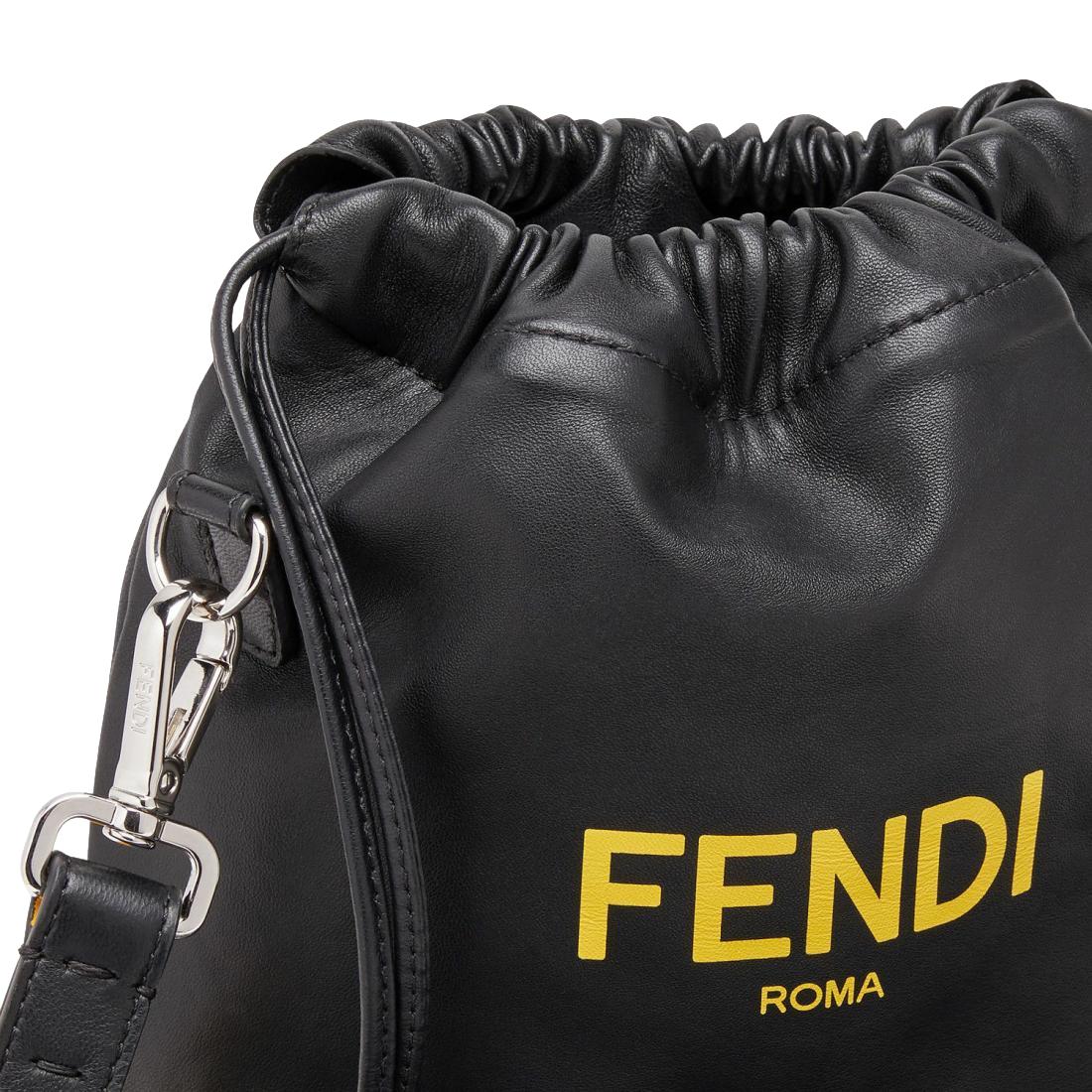 Fendi Roma Black Leather Drawstring Mini Crossbody Bag 7VA510