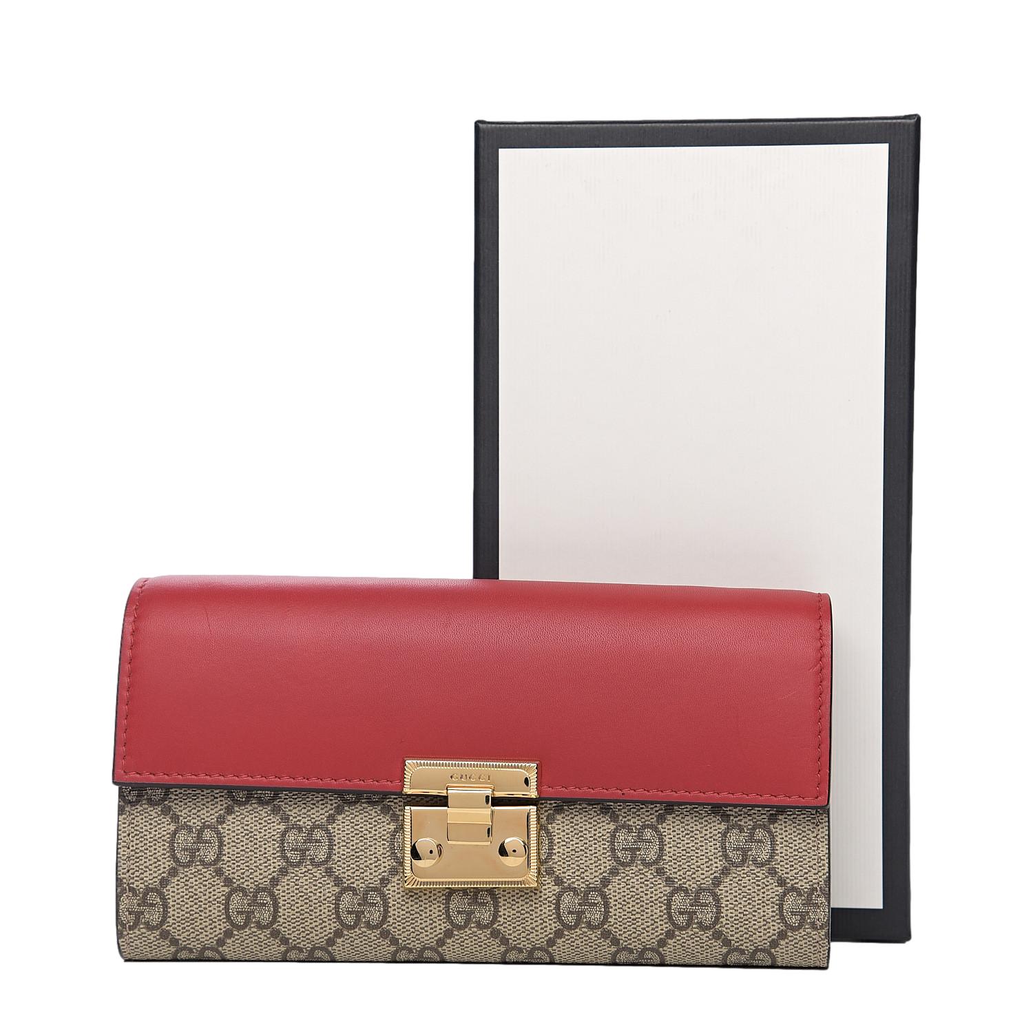 Gucci GG Supreme Monogram Red Padlock Continental Chain Wallet 453506