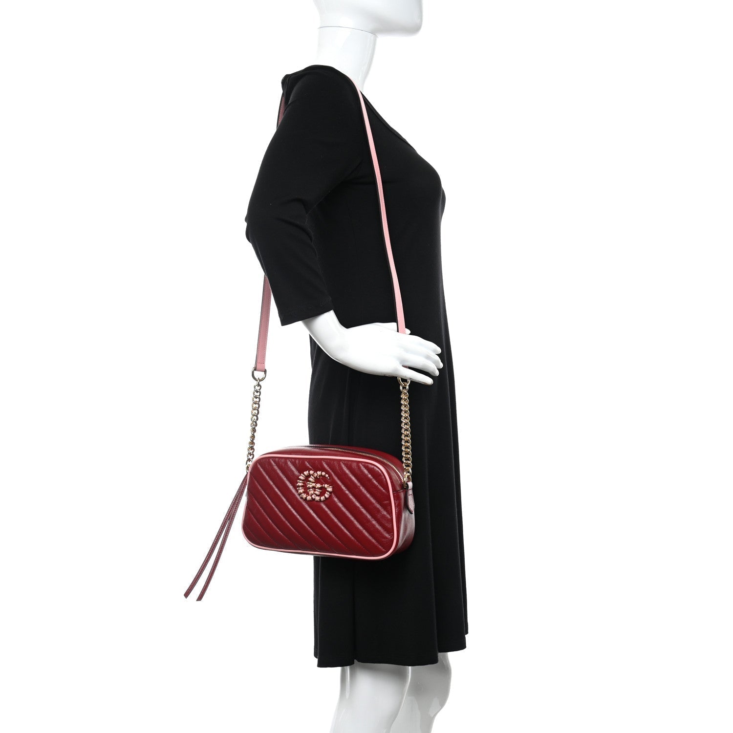 Gucci Marmont Red Leather Diagonal Matelasse Shoulder Bag 447632