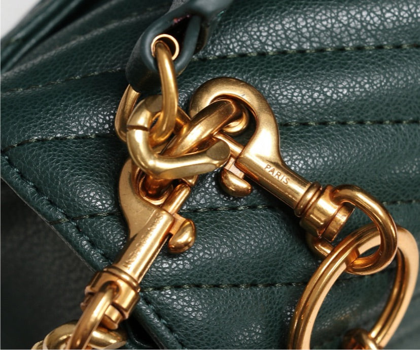 Green/gold YSL woman shoulder handbag
