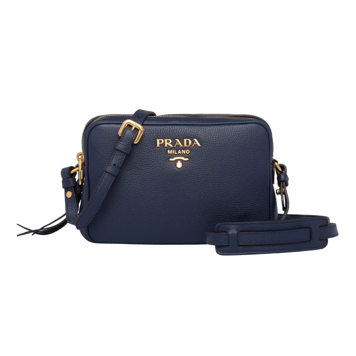 Prada Baltico Blue Vitello Phenix Leather Double Zip Crossbody Bag 