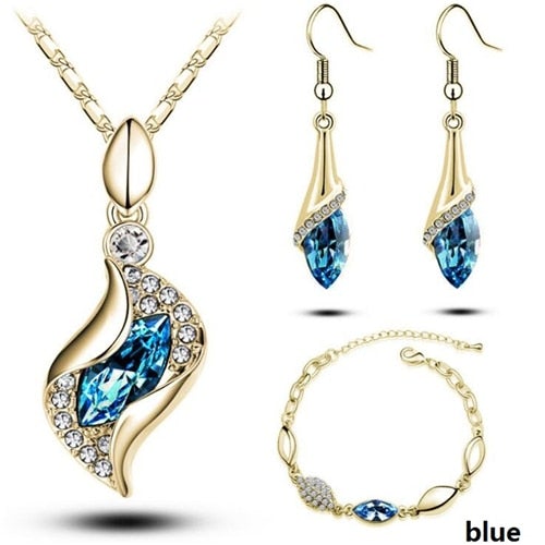 African Beads Gold Silver Color  Jewelry Sets For Women Accessories Wedding Bridal Pendant Crystal Necklace Earrings Ring Set