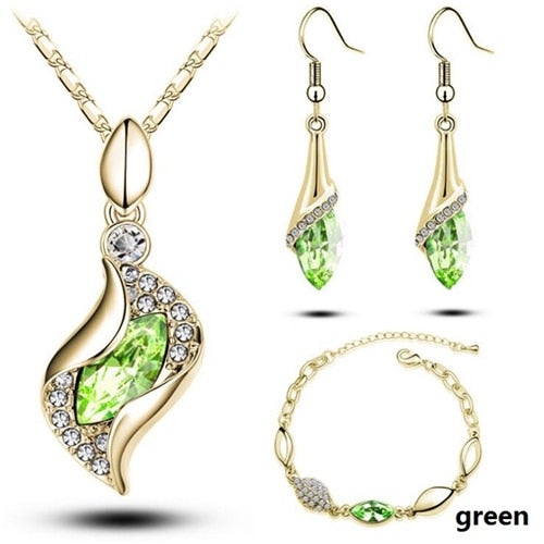 African Beads Gold Silver Color  Jewelry Sets For Women Accessories Wedding Bridal Pendant Crystal Necklace Earrings Ring Set