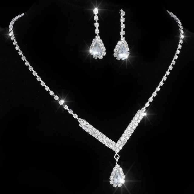 Silver Color Tone Crystal Tennis african jewelry set Earring wedding jewelry necklace bridesmaid jewelry sets for women necklace