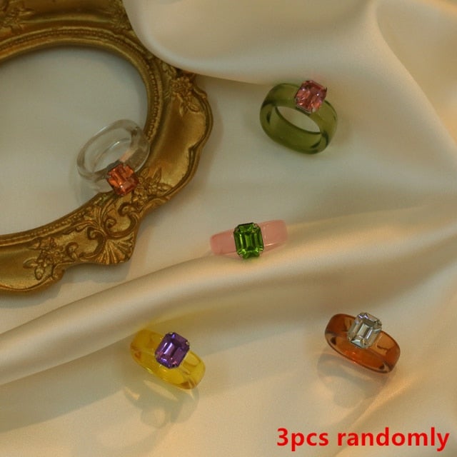 AOMU 5pcs/set Korea 2020 Chic Colorful Transparent Resin Acrylic Rings Hot Morandi Color Light Ring Women Party Jewelry Ring Set