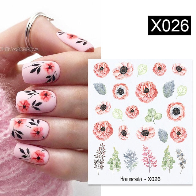Harunouta Simple Green Flowers Leaves Tree Water Decals Spring Summer Theme Floral Transfer Stickers Slider Nail Art Decoration