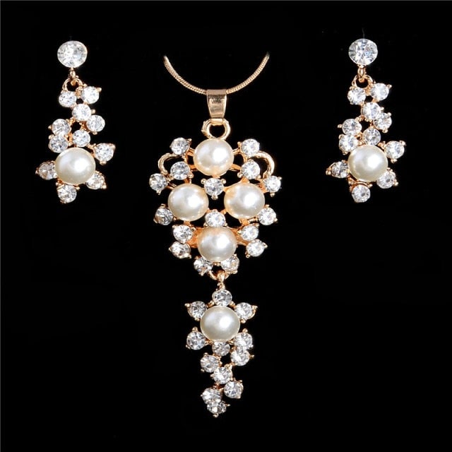Fashion Pearl Jewelry Sets For Women African Beads Jewelry Set Gold Wedding Crystal Bridal Dubai Necklace Jewelery Costume