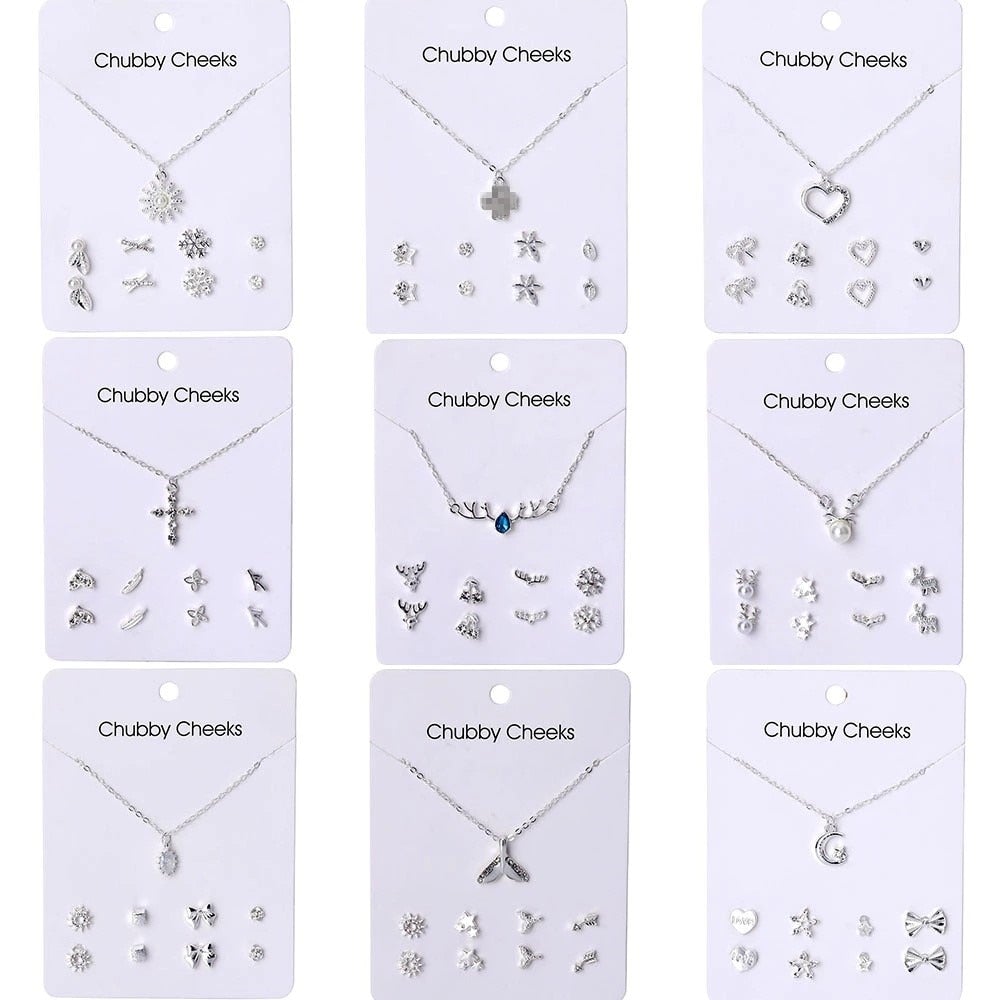 VKME Korean Women's Earrings Cross Necklace Jewelry Sets For Women Fashion Jewelry 2021 Crystal Heart Stud Earring