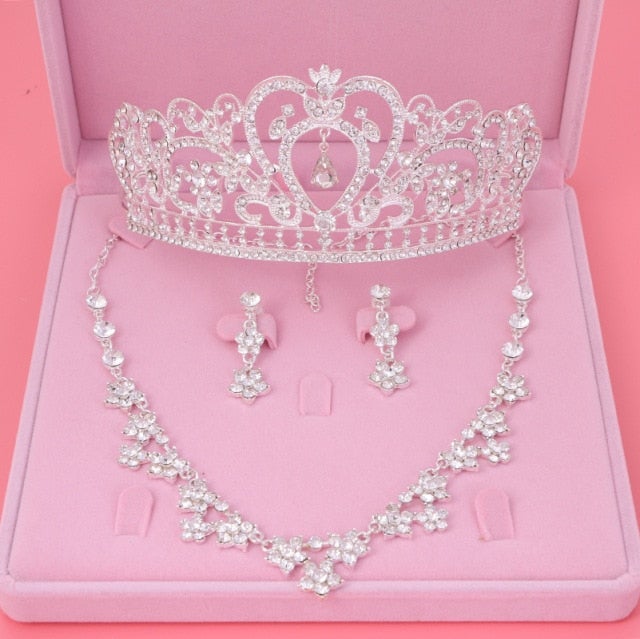 High Quality Fashion Crystal Wedding Bridal Jewelry Sets Women Bride Tiara Crowns Earring Necklace Wedding Jewelry Accessories