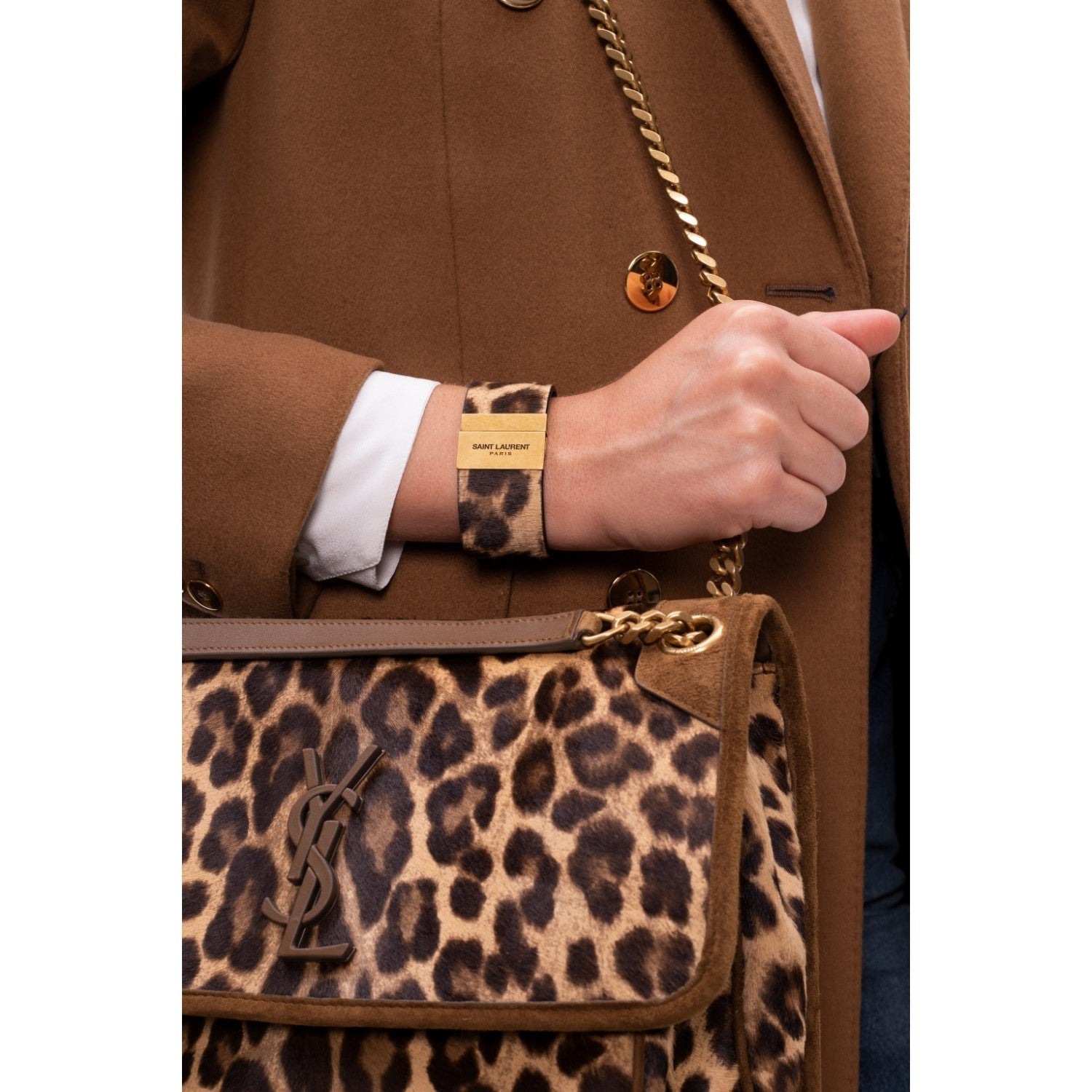 Saint Laurent Pony Hair Leopard Print Medium Bracelet 542012